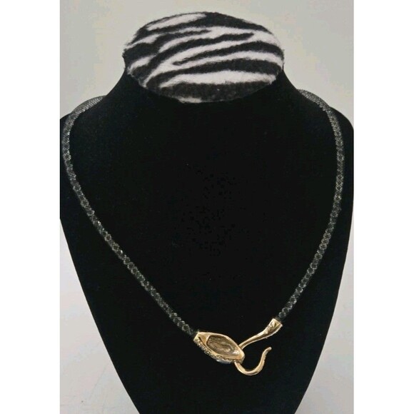 Betsey Johnson Crystal Filled Mesh Snake Head Pendant Hook Necklace - Picture 4 of 7